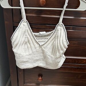 wild fable Crochet Knit Camisole in Cream with Contrast Trim